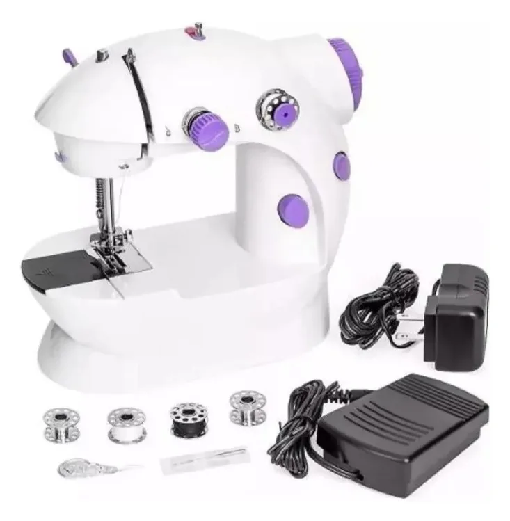 Mini Máquina De Costura Reta Bivolt ou Pilha C/Pedal Luz LED + Acessórios - Lanmax LMD202